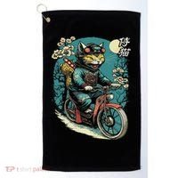 Japanese Samurai Cat On Motorcycle Kawaii Ninja Cat Golf Towel thumb 0