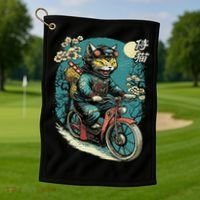 Japanese Samurai Cat On Motorcycle Kawaii Ninja Cat Golf Towel thumb 1