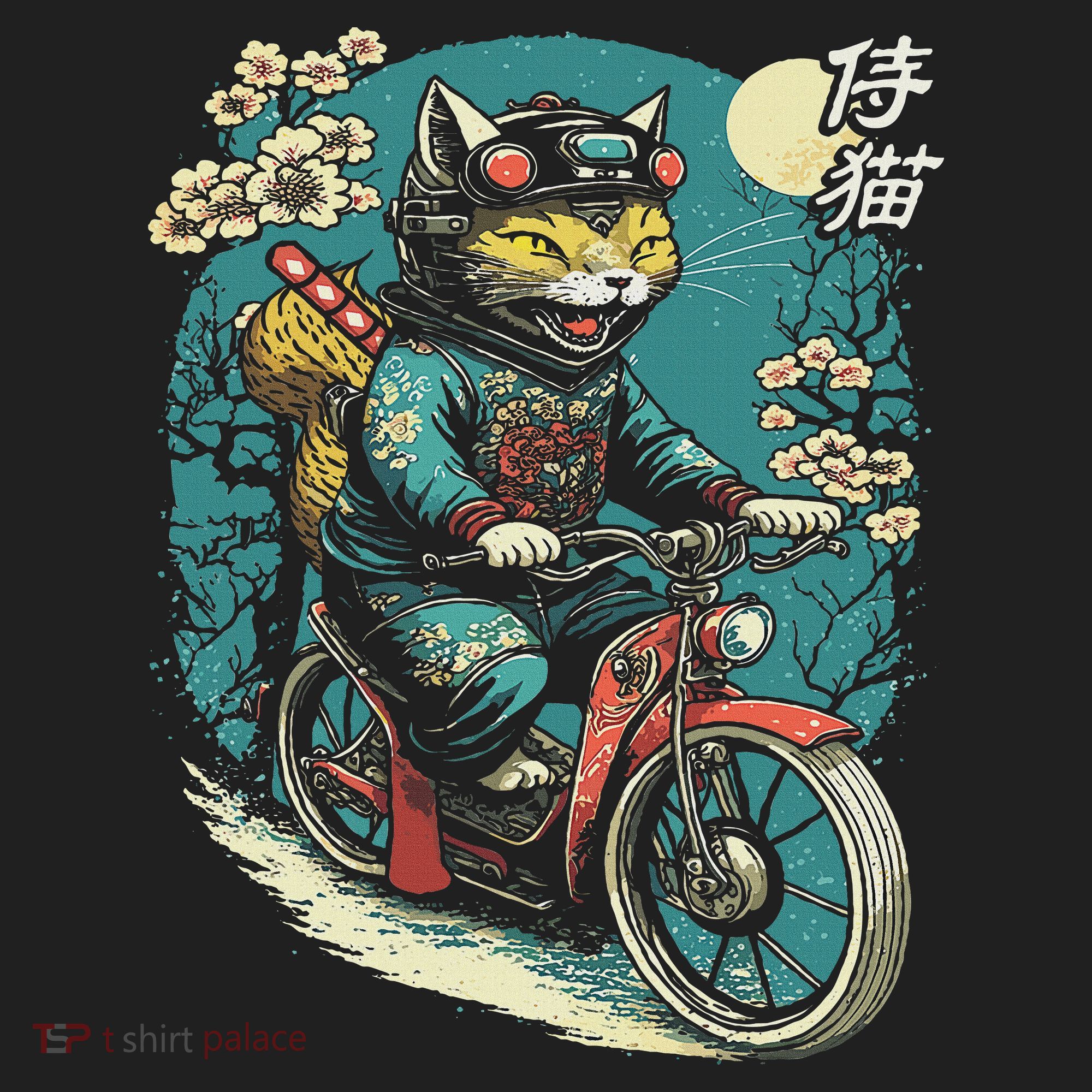 Japanese Samurai Cat On Motorcycle Kawaii Ninja Cat Golf Towel