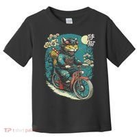 Japanese Samurai Cat On Motorcycle Kawaii Ninja Cat Toddler T-Shirt thumb 0