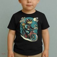 Japanese Samurai Cat On Motorcycle Kawaii Ninja Cat Toddler T-Shirt thumb 2