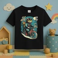 Japanese Samurai Cat On Motorcycle Kawaii Ninja Cat Toddler T-Shirt thumb 3