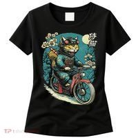 Japanese Samurai Cat On Motorcycle Kawaii Ninja Cat Women's T-Shirt thumb 0