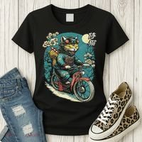 Japanese Samurai Cat On Motorcycle Kawaii Ninja Cat Women's T-Shirt thumb 3