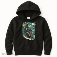 Japanese Samurai Cat On Motorcycle Kawaii Ninja Cat Kids Hoodie thumb 0