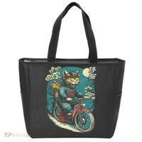 Japanese Samurai Cat On Motorcycle Kawaii Ninja Cat Tote Bag thumb 0