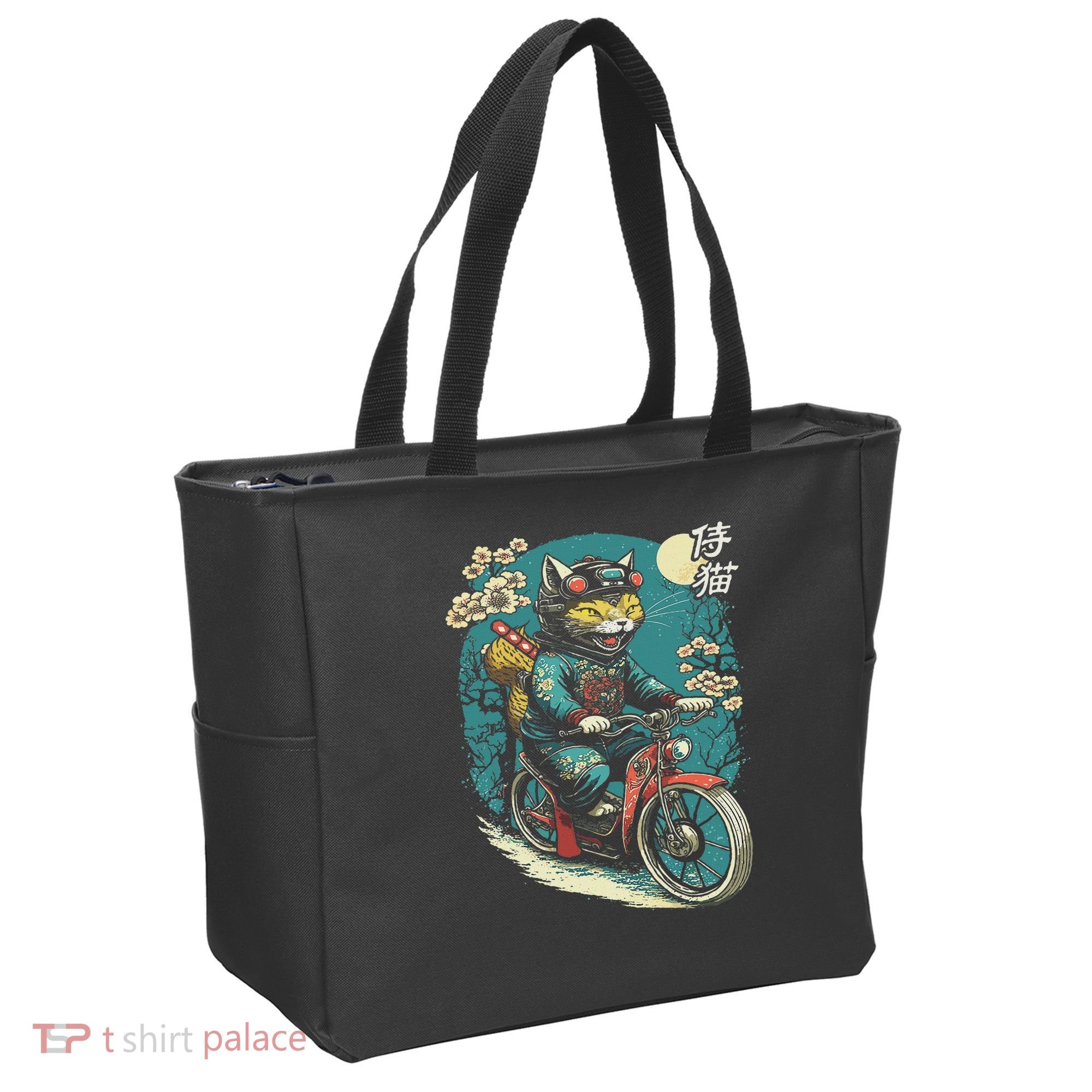 Japanese Samurai Cat On Motorcycle Kawaii Ninja Cat Tote Bag