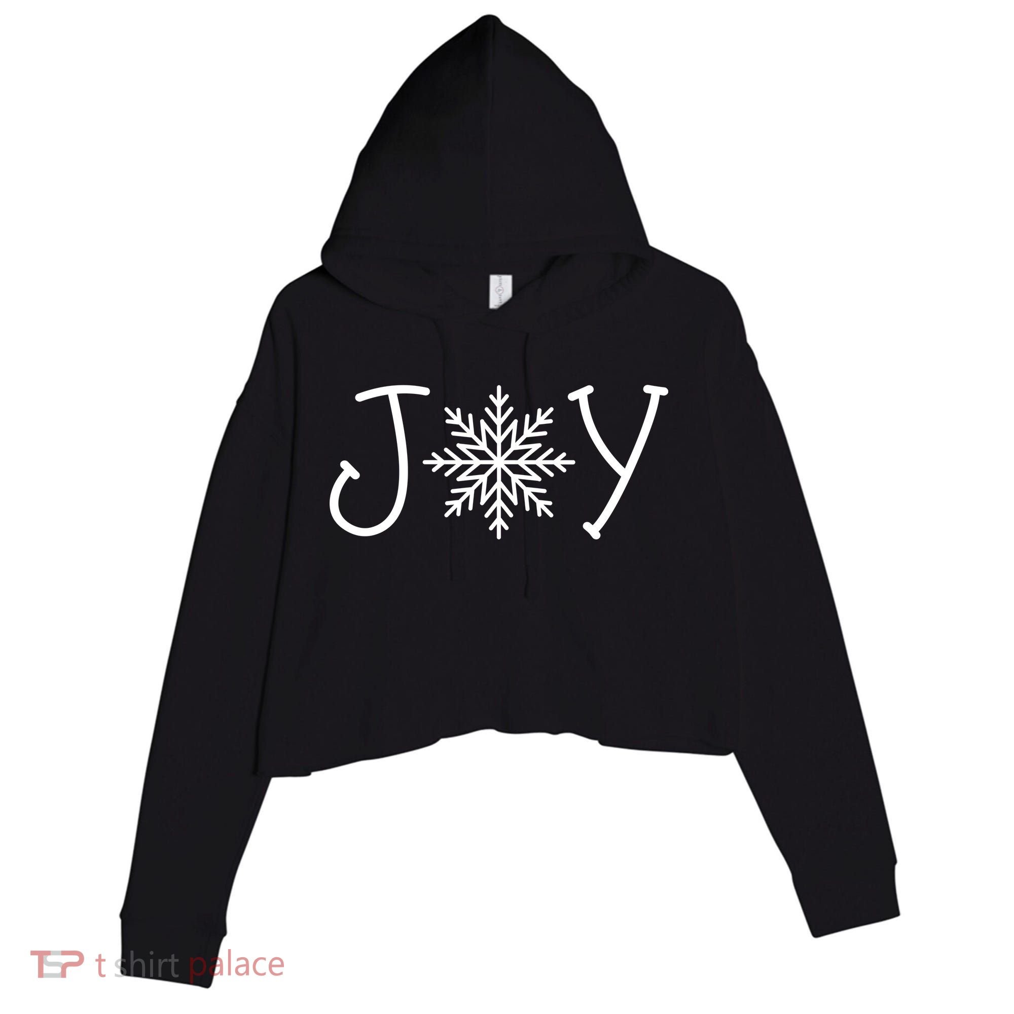 Joy Snowflake Christmas Crop Fleece Hoodie
