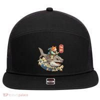 Japanese Samurai Cat Shark Ninja Cat Tattoo Kitten 7 Panel Mesh Trucker Snapback Hat thumb 0