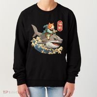 Japanese Samurai Cat Shark Ninja Cat Tattoo Kitten Women's Sweatshirt thumb 0