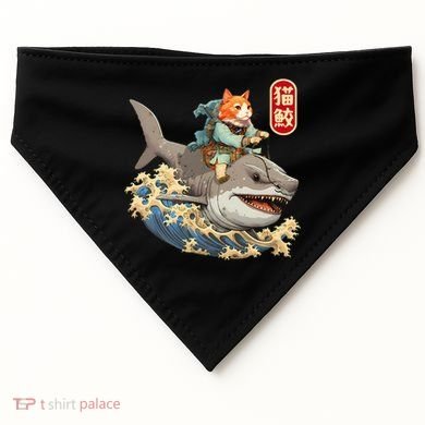 Japanese Samurai Cat Shark Ninja Cat Tattoo Kitten USA-Made Doggie Bandana