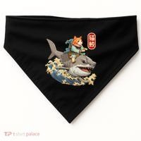 Japanese Samurai Cat Shark Ninja Cat Tattoo Kitten USA-Made Doggie Bandana thumb 0