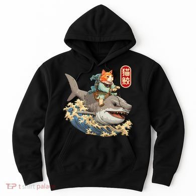 Japanese Samurai Cat Shark Ninja Cat Tattoo Kitten Hoodie
