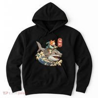 Japanese Samurai Cat Shark Ninja Cat Tattoo Kitten Hoodie thumb 0