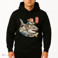 Japanese Samurai Cat Shark Ninja Cat Tattoo Kitten Hoodie thumb 2