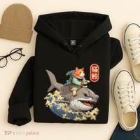 Japanese Samurai Cat Shark Ninja Cat Tattoo Kitten Hoodie thumb 4