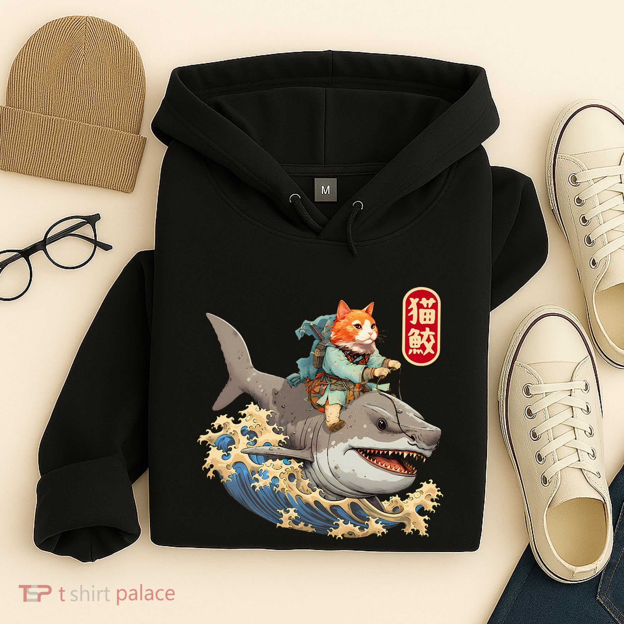 Japanese Samurai Cat Shark Ninja Cat Tattoo Kitten Hoodie