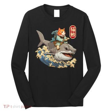 Japanese Samurai Cat Shark Ninja Cat Tattoo Kitten Long Sleeve Shirt