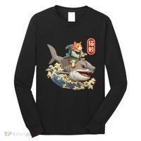 Japanese Samurai Cat Shark Ninja Cat Tattoo Kitten Long Sleeve Shirt thumb 0