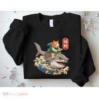 Japanese Samurai Cat Shark Ninja Cat Tattoo Kitten Sweatshirt thumb 2