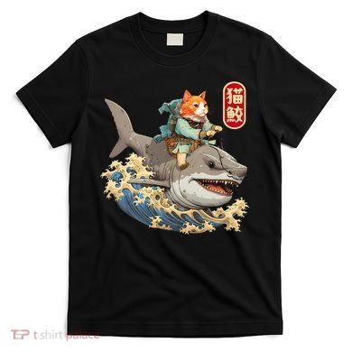 Japanese Samurai Cat Shark Ninja Cat Tattoo Kitten T-Shirt
