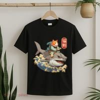 Japanese Samurai Cat Shark Ninja Cat Tattoo Kitten T-Shirt thumb 2