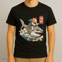 Japanese Samurai Cat Shark Ninja Cat Tattoo Kitten T-Shirt thumb 3