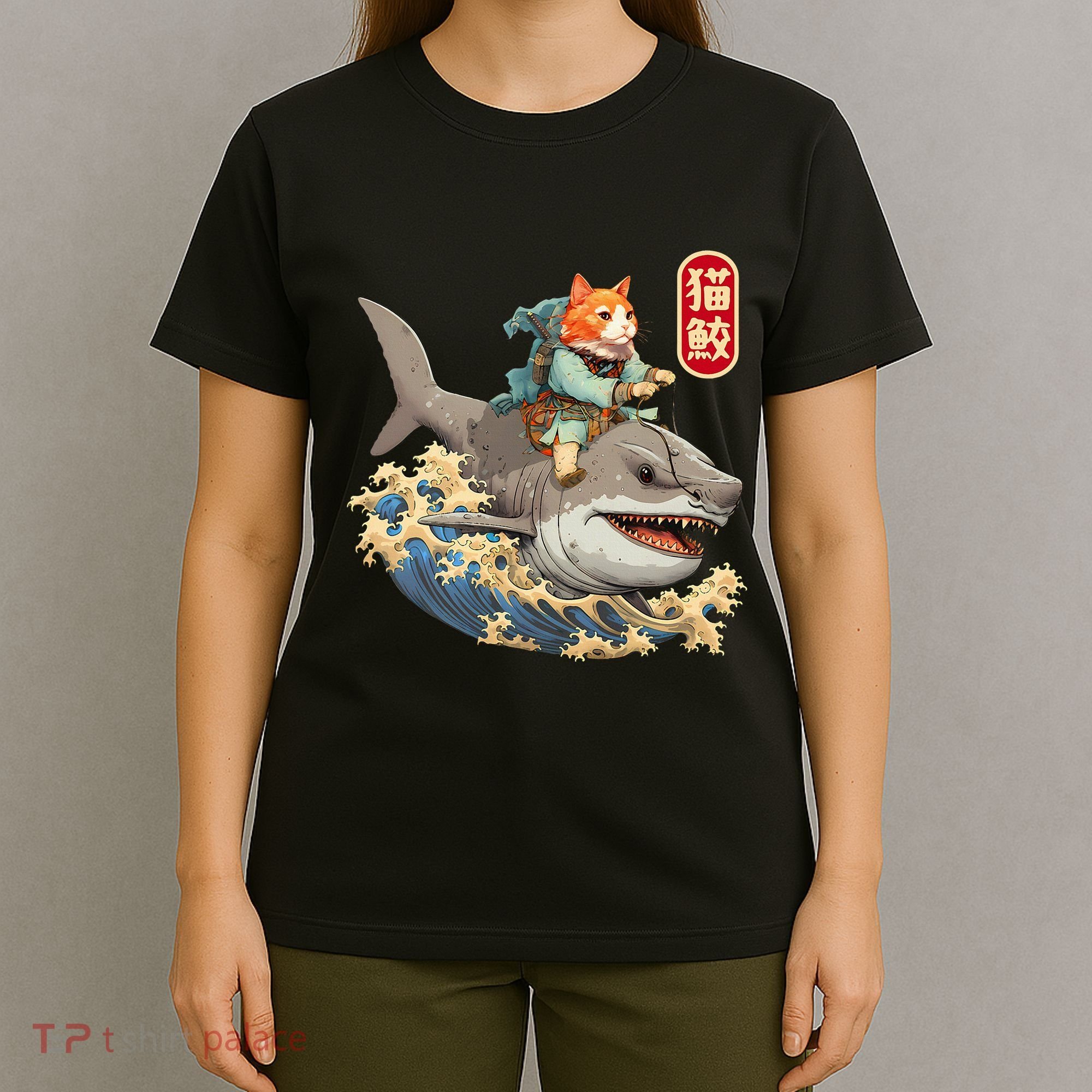 Japanese Samurai Cat Shark Ninja Cat Tattoo Kitten T-Shirt