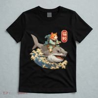 Japanese Samurai Cat Shark Ninja Cat Tattoo Kitten T-Shirt thumb 5