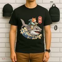 Japanese Samurai Cat Shark Ninja Cat Tattoo Kitten T-Shirt thumb 6