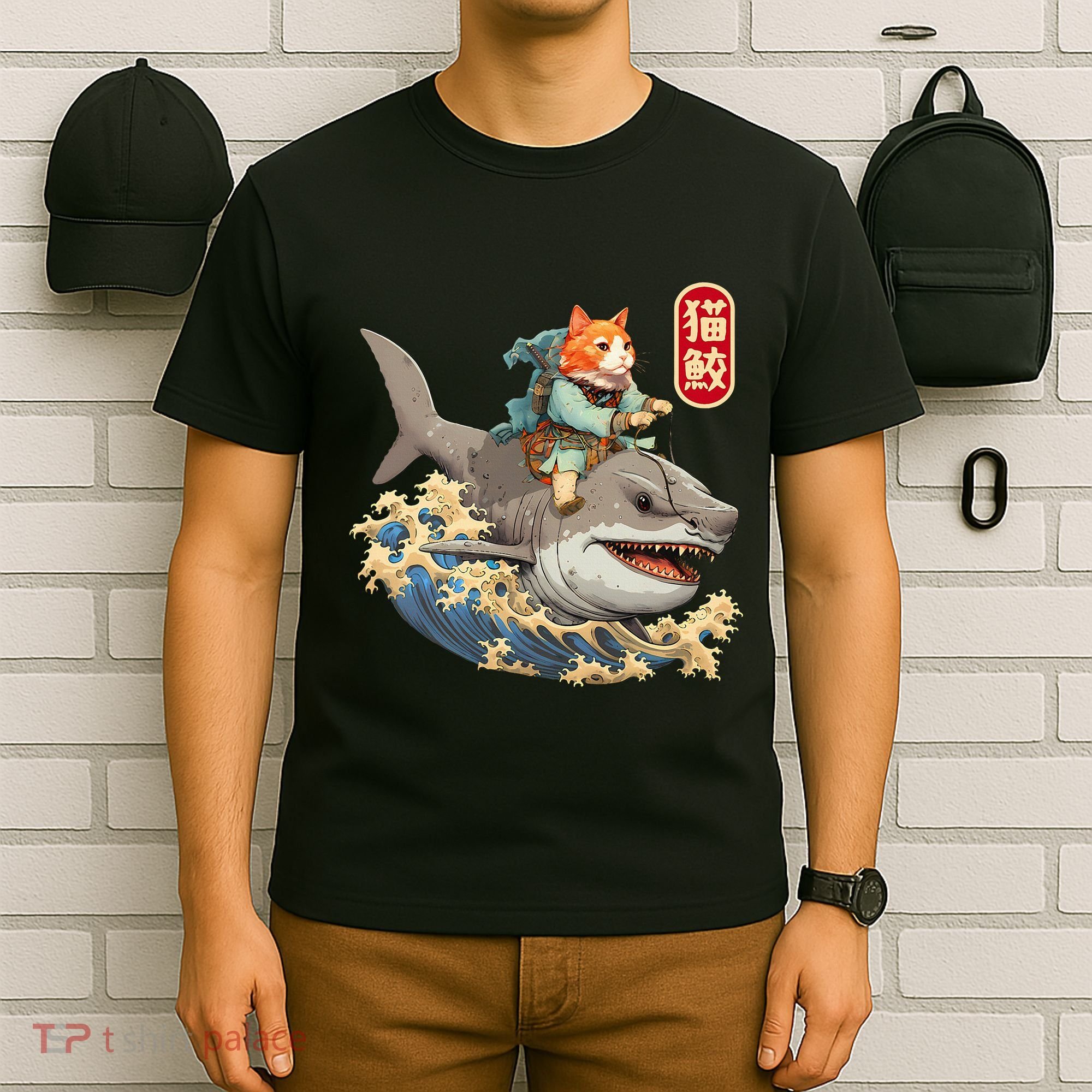 Japanese Samurai Cat Shark Ninja Cat Tattoo Kitten T-Shirt