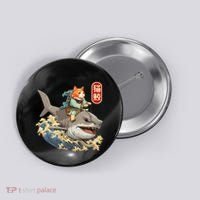 Japanese Samurai Cat Shark Ninja Cat Tattoo Kitten Button thumb 0