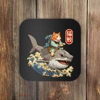 Japanese Samurai Cat Shark Ninja Cat Tattoo Kitten Coaster thumb 0