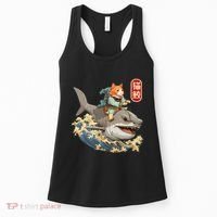 Japanese Samurai Cat Shark Ninja Cat Tattoo Kitten Women's Tank Top thumb 0