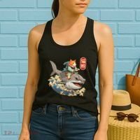 Japanese Samurai Cat Shark Ninja Cat Tattoo Kitten Women's Tank Top thumb 2