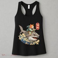 Japanese Samurai Cat Shark Ninja Cat Tattoo Kitten Women's Tank Top thumb 3