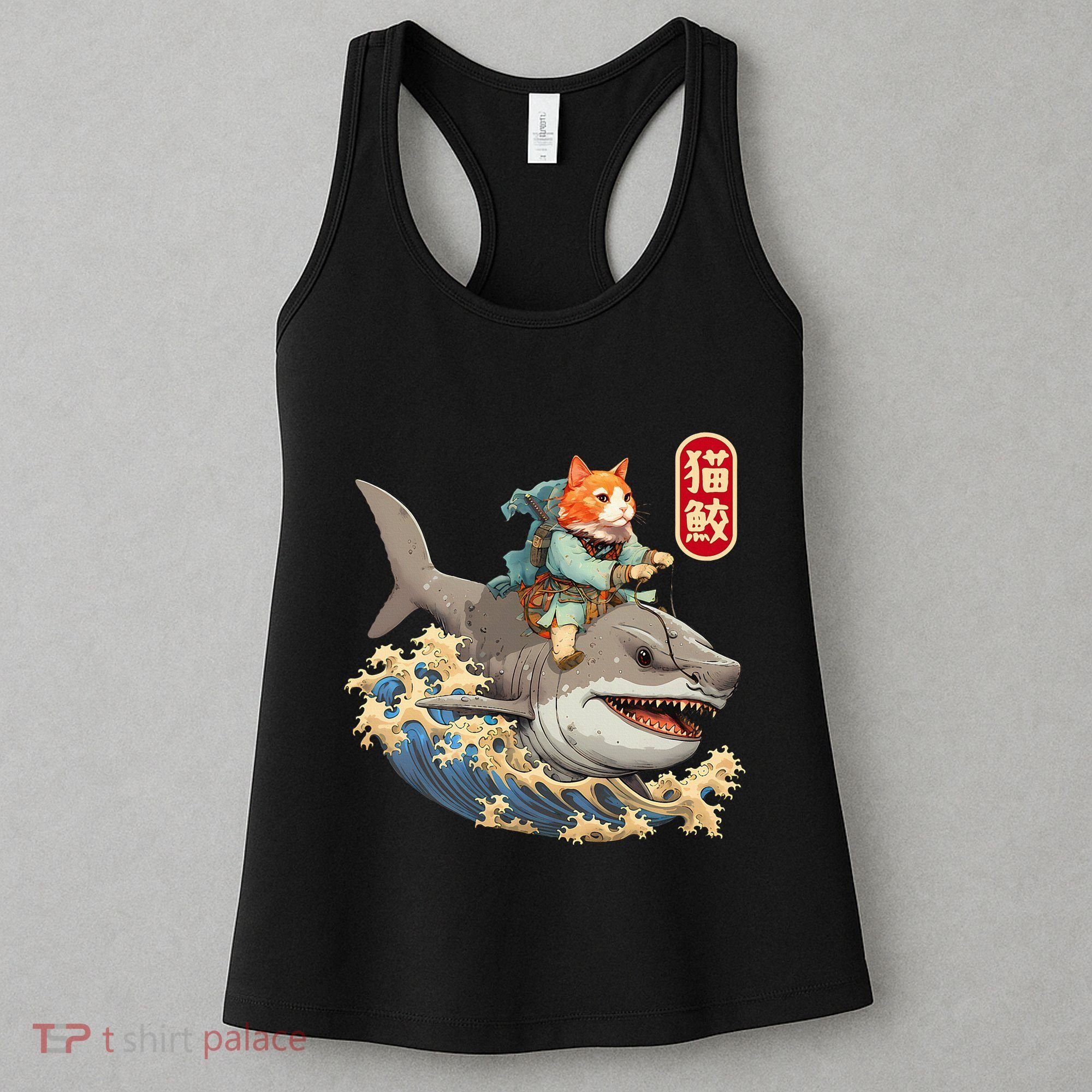 Japanese Samurai Cat Shark Ninja Cat Tattoo Kitten Women's Tank Top