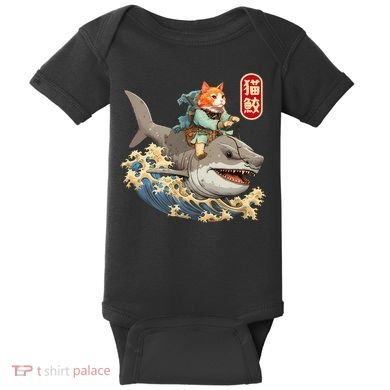 Japanese Samurai Cat Shark Ninja Cat Tattoo Kitten Baby Bodysuit