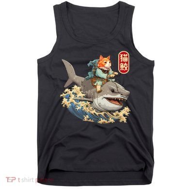 Japanese Samurai Cat Shark Ninja Cat Tattoo Kitten Tank Top