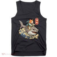 Japanese Samurai Cat Shark Ninja Cat Tattoo Kitten Tank Top thumb 0