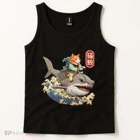Japanese Samurai Cat Shark Ninja Cat Tattoo Kitten Tank Top thumb 2
