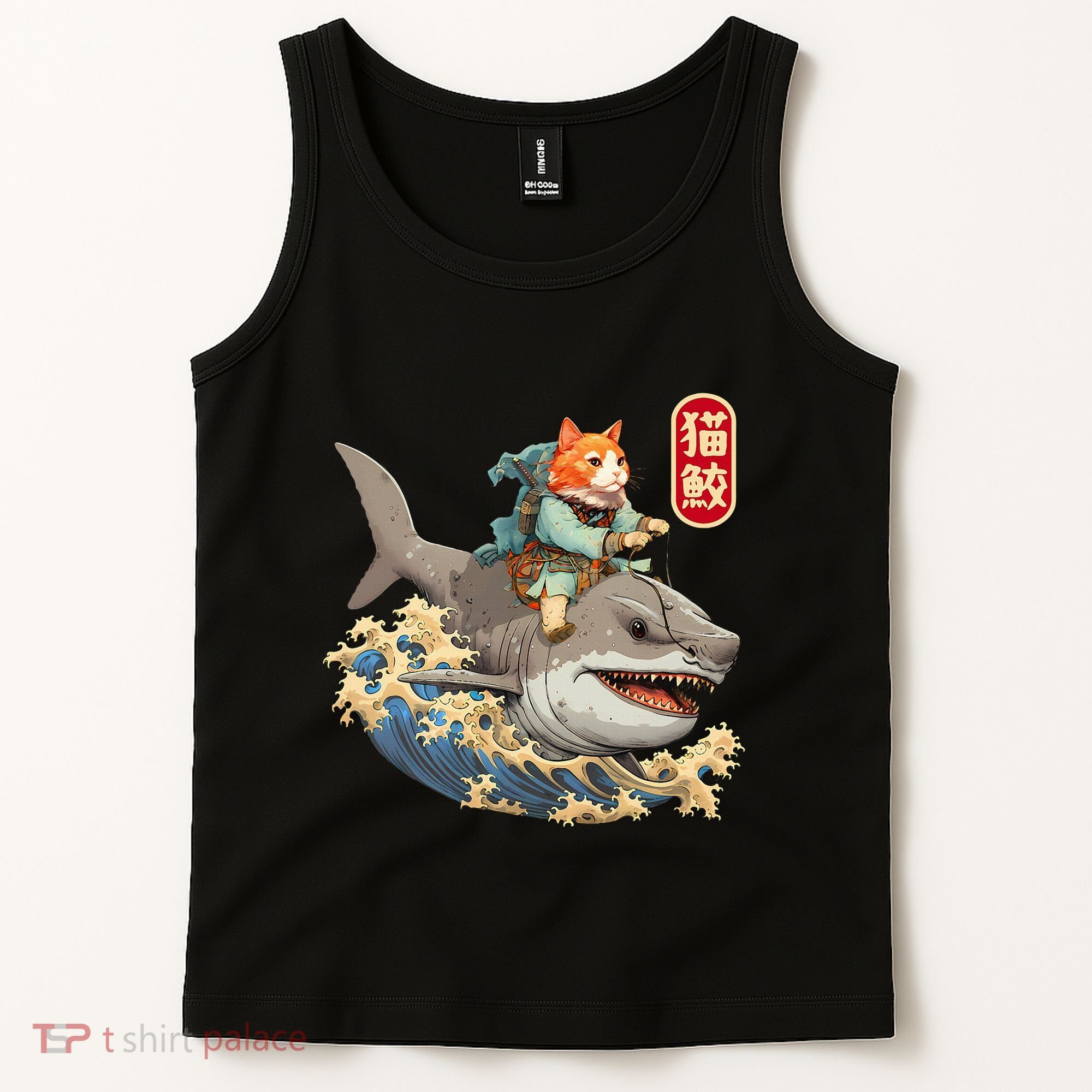 Japanese Samurai Cat Shark Ninja Cat Tattoo Kitten Tank Top