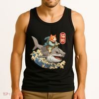 Japanese Samurai Cat Shark Ninja Cat Tattoo Kitten Tank Top thumb 3