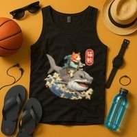 Japanese Samurai Cat Shark Ninja Cat Tattoo Kitten Tank Top thumb 4