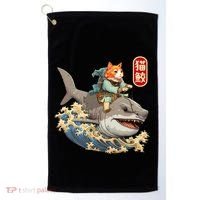 Japanese Samurai Cat Shark Ninja Cat Tattoo Kitten Golf Towel thumb 0