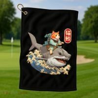 Japanese Samurai Cat Shark Ninja Cat Tattoo Kitten Golf Towel thumb 1