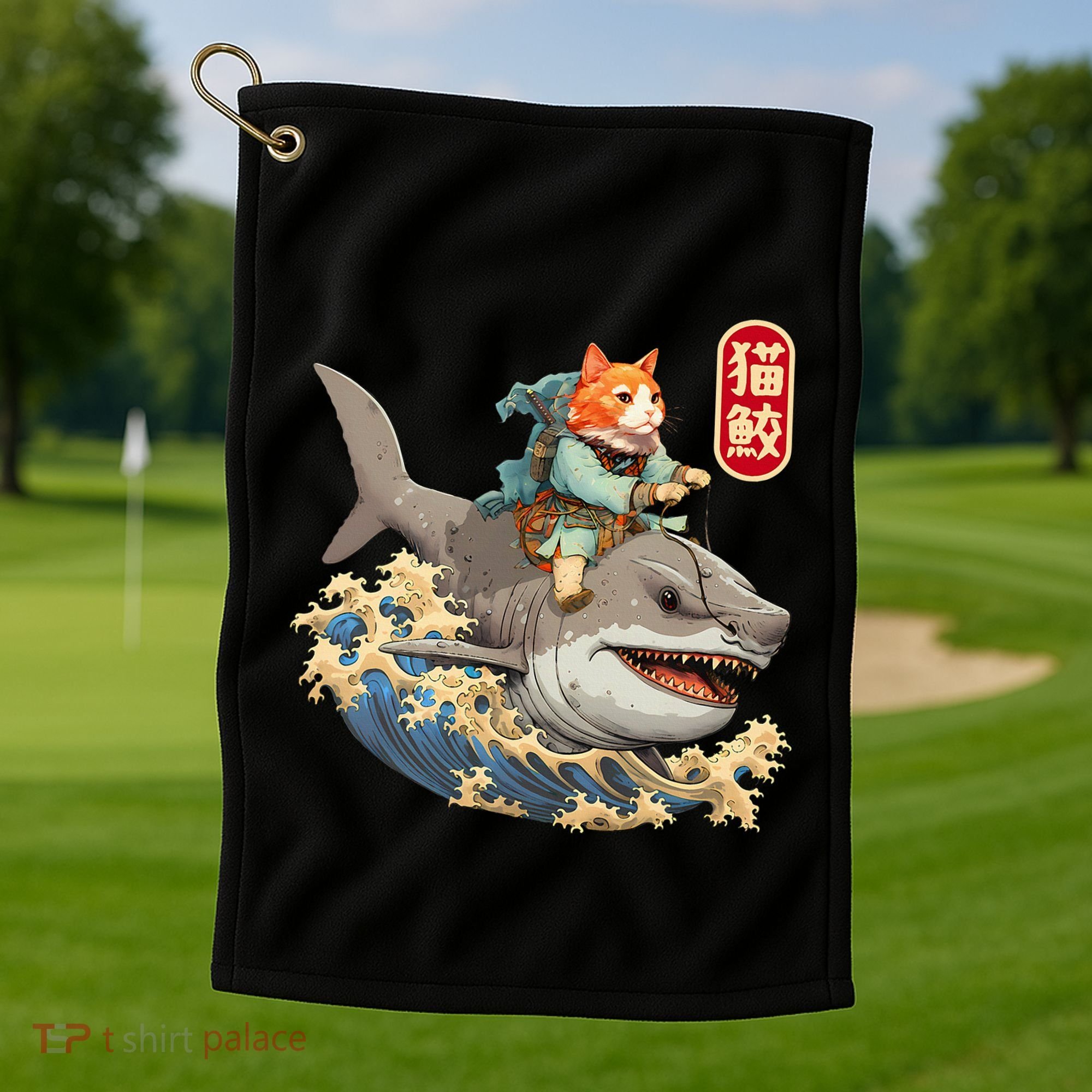 Japanese Samurai Cat Shark Ninja Cat Tattoo Kitten Golf Towel