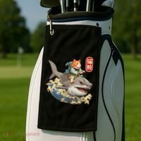 Japanese Samurai Cat Shark Ninja Cat Tattoo Kitten Golf Towel thumb 2