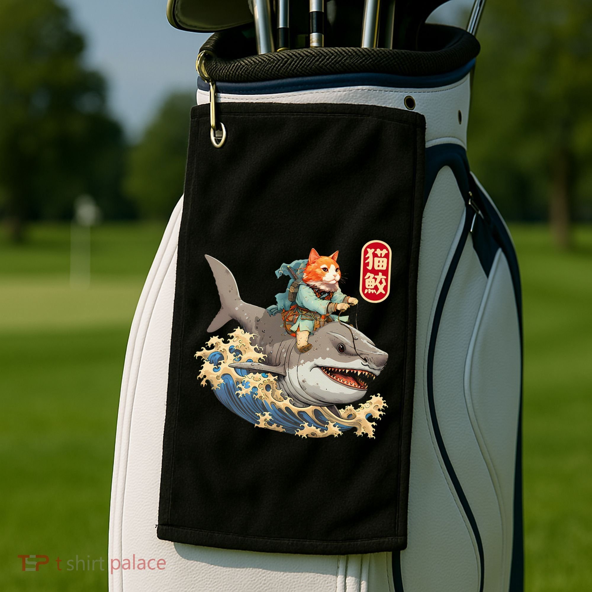 Japanese Samurai Cat Shark Ninja Cat Tattoo Kitten Golf Towel