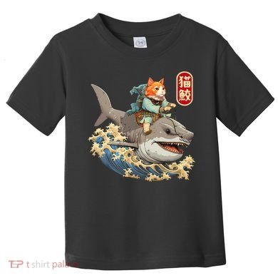 Japanese Samurai Cat Shark Ninja Cat Tattoo Kitten Toddler T-Shirt